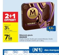 Bâtonnets glacés MAGNUM Double chocolat, Double gold caramel billionaire, Double sunlover ou Double caramel