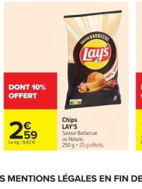 Chips LAY'S Saveur Barbecue ou Nature
