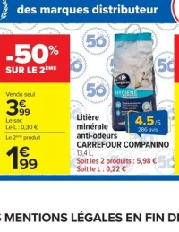 Litière minérale anti-odeurs Carrefour Companino