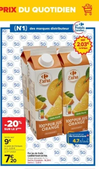 Pur jus de fruits CARREFOUR EXTRA Orange