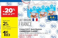 Crème U.H.T. Semi-Epaisse CARREFOUR CLASSIC