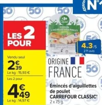 Émincés d'aiguillettes de poulet Carrefour Classic