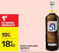 Pastis de Marseille PASTIS 51 45% vol., 1 L.