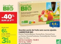 Gourdes purée de fruits sans sucres ajoutés CARREFOUR BIO