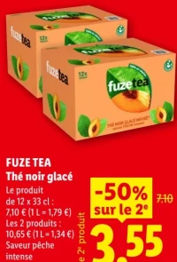 FUZE TEA Thé noir glacé Saveur pêche intense de 12 x 33 cl