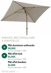 Parasol rectangulaire à manivelle