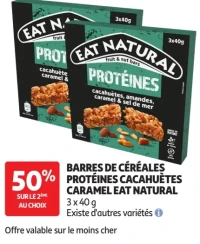 Barres de céréales Protéines Cacahuètes Caramel Eat Natural 3 x 40 g