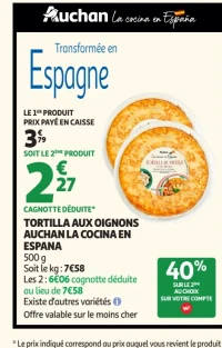 Tortilla aux oignons Auchan La Cocina en España