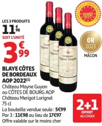 Blaye Côtes de Bordeaux AOP 2022 Château Mayne Guyon ou Côtes de Bourg AOP Château Merigot Lorignel