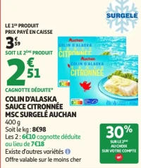 Colin d'Alaska sauce citronnée MSC surgelé Auchan