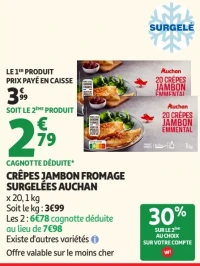 Crêpes jambon fromage surgelées Auchan