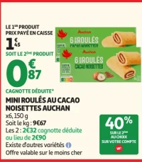 Mini Roulés au cacao noisettes Auchan
