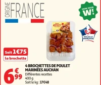 4 brochettes de poulet marinées Auchan