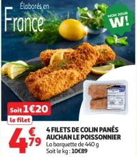 4 filets de colin panés Auchan Le Poissonnier