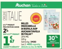 Billes Mozzarella di bufala AOP Auchan Tavola in Italia