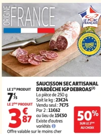 Saucisson sec artisanal d'Ardèche IGP Debroas