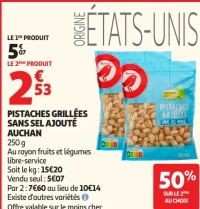 Pistaches grillées sans sel ajouté Auchan