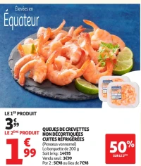 Queues de crevettes non décortiquées cuites réfrigérées La Poissonnerie