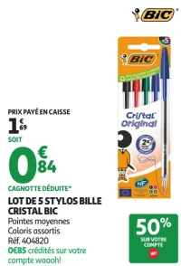 Lot de 5 stylos bille Cristal Bic