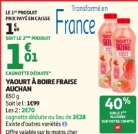 Yaourt à boire fraise Auchan