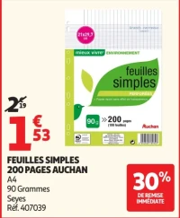 Feuilles simples 200 pages Auchan