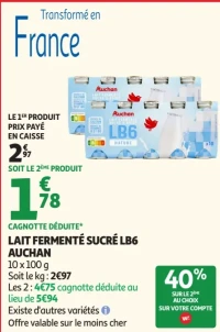 Lait fermenté sucré LB6 Auchan
