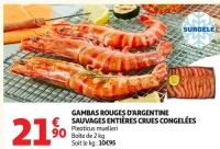 Gambas rouges d'Argentine sauvages entières crues congelées