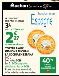 Tortilla aux oignons Auchan La Cocina en España