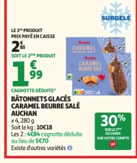 Bâtonnets glacés caramel beurre salé Auchan