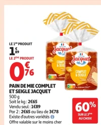 Jacquet Pain de mie complet et seigle