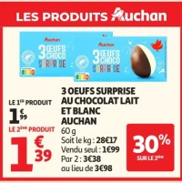 3 oeufs surprise au chocolat lait et blanc Auchan