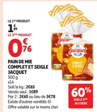 Pain de mie complet et seigle Jacquet