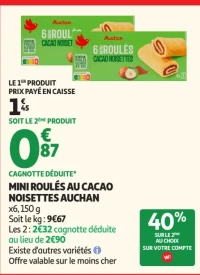 Mini roulés au cacao noisettes Auchan
