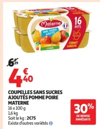 Coupelles sans sucres ajoutés Pomme Poire Materne