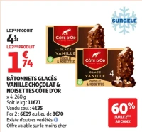 Bâtonnets glacés vanille chocolat & noisettes Côte d'Or