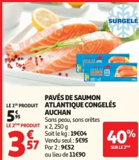 Pavés de saumon Atlantique congelés Auchan