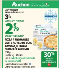 Pizza 4 fromages cuite au feu de bois Tavola in Italia surgelée Auchan