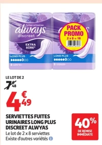 Serviettes Fuites Urinaires Long Plus Discreet Always