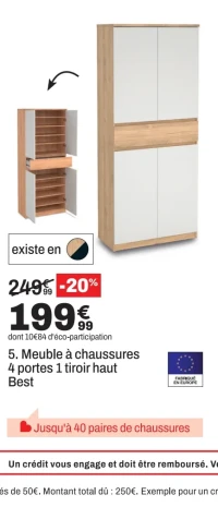 Meuble à chaussures 4 portes 1 tiroir haut Best