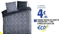 Eco+ Parure housse de couette 140x200 cm + 1 taie d'oreiller 63x63 cm