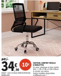 Fauteuil confort résille à roulettes