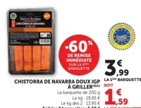 Chistorra de Navarra doux IGP à griller Séchoir Bodéga
