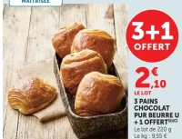 3 Pains Chocolat Pur Beurre U + 1 Offert