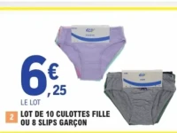 Eco+ Lot de 10 culottes fille ou 8 slips garçon