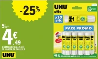9 Bâtons de colle 8,2g et 1 bâton de colle 21g UHU