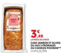 CAKE JAMBON ET OLIVES OU AUX 3 FROMAGES OU CHORIZO POIVRON