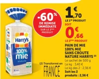 Pain de mie 100% mie sans croûte nature Harrys
