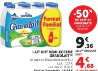 Lait UHT demi-écrémé Grandlait Candia