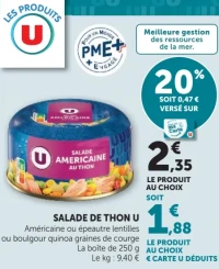 Salade de Thon U Américaine ou épeautre lentilles ou boulgour quinoa graines de courge