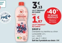 Sirop U Grenadine ou menthe ou citron